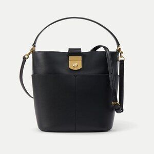 Veronica Beard Black Leather Small Crest Lock Bucket Bag - New Never Used